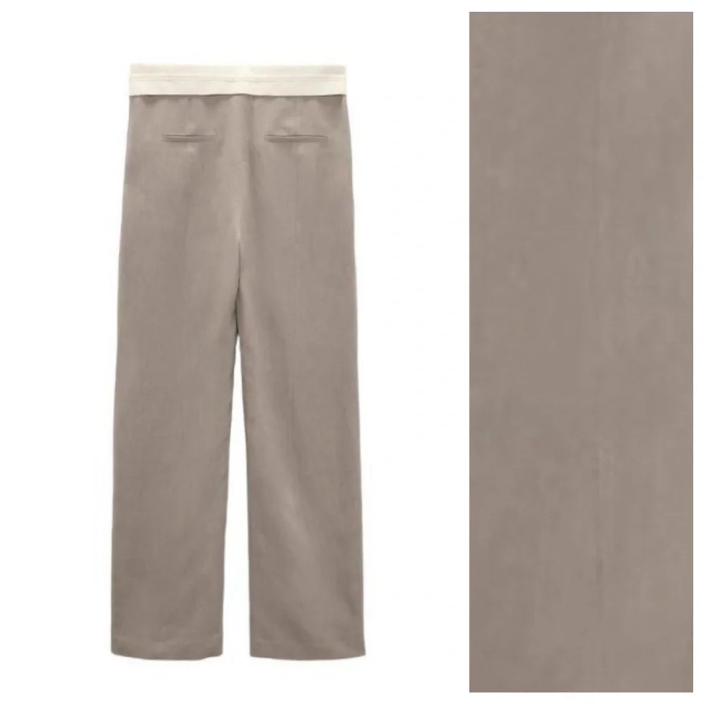 NWT. Zara Limited Edition Gray Contrast Waist Pants/Trousers. Size L.